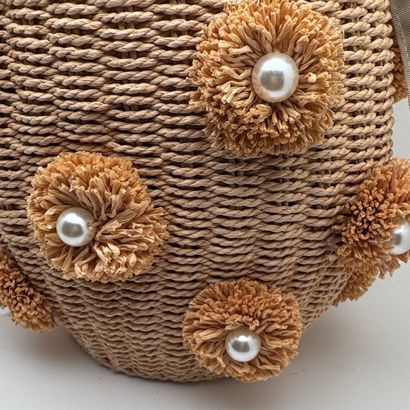 ZARA RARE Luxury Pearl Trim Basket Bohemian Blogger's Favorite Straw Bag - Picture 7 of 13